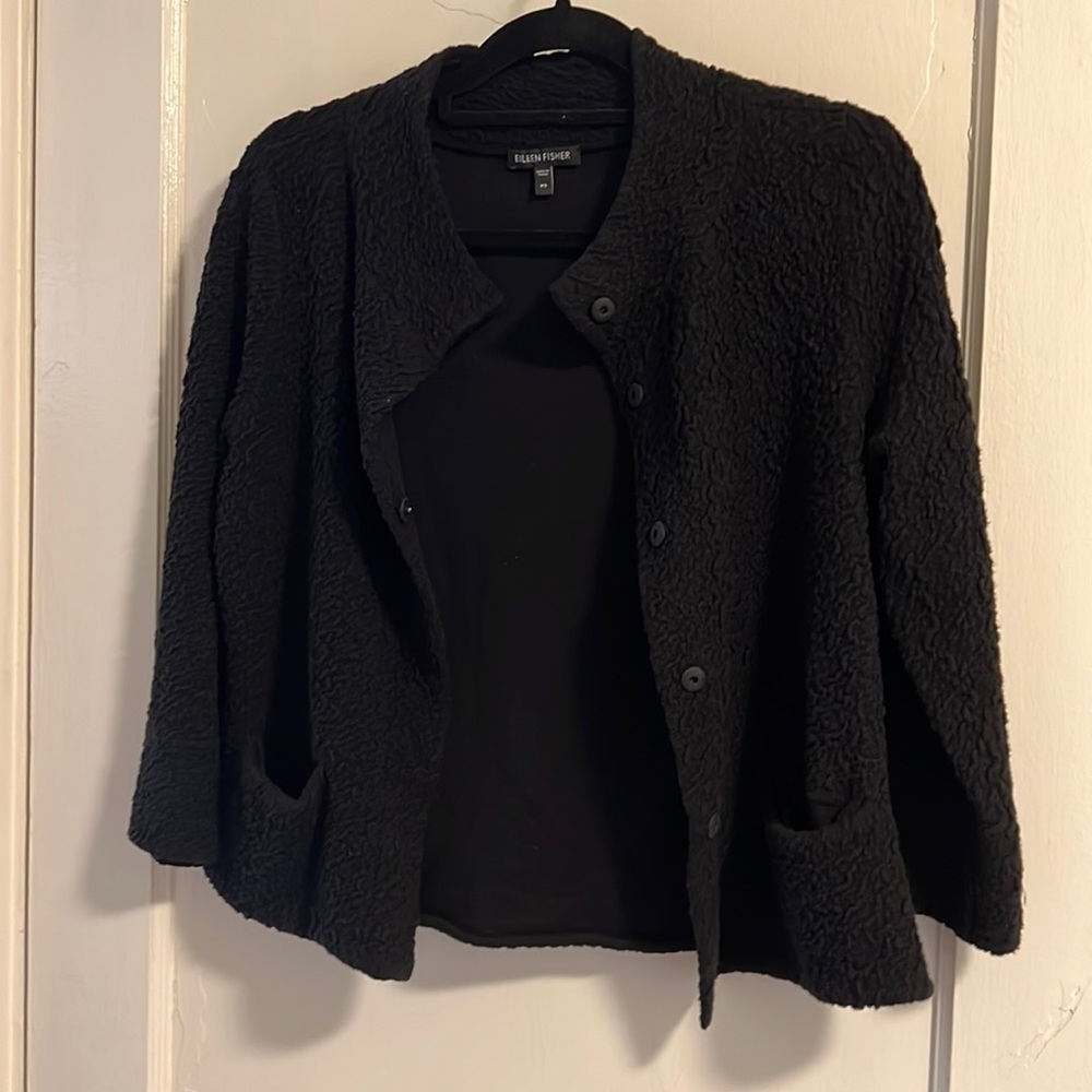 Black Textured Eileen Fisher Blazer XS Pockets